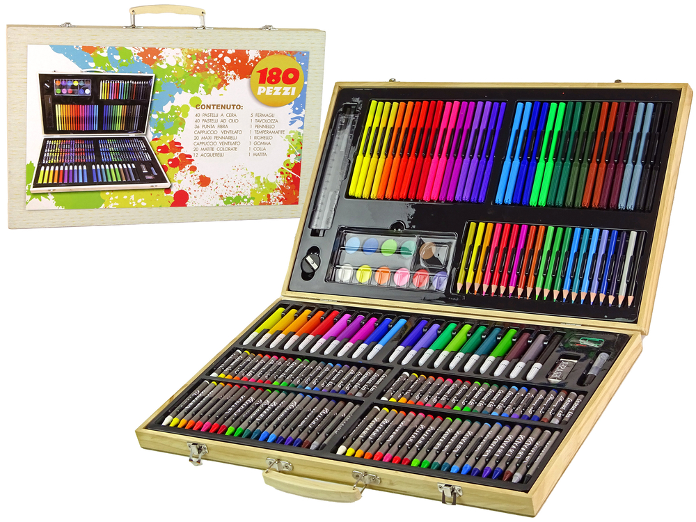 mamido Umelecký set pre maľovanie: Drevený kufor s 180 prvkami