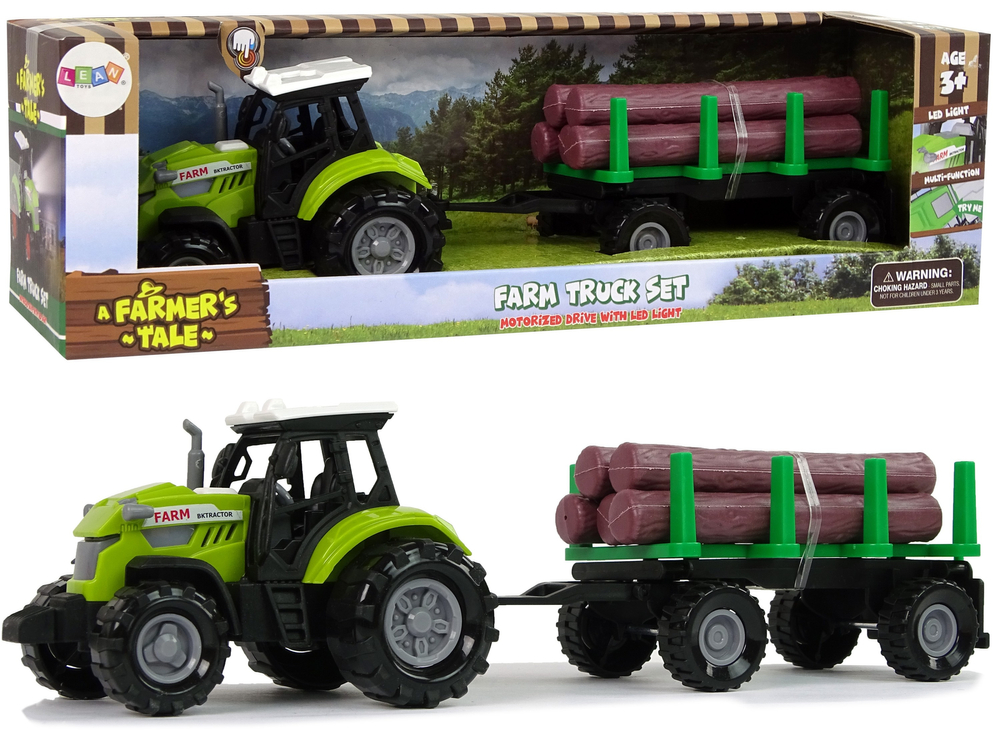 mamido Zelený traktor s prívesom, balíky dreva, farma so zvukom