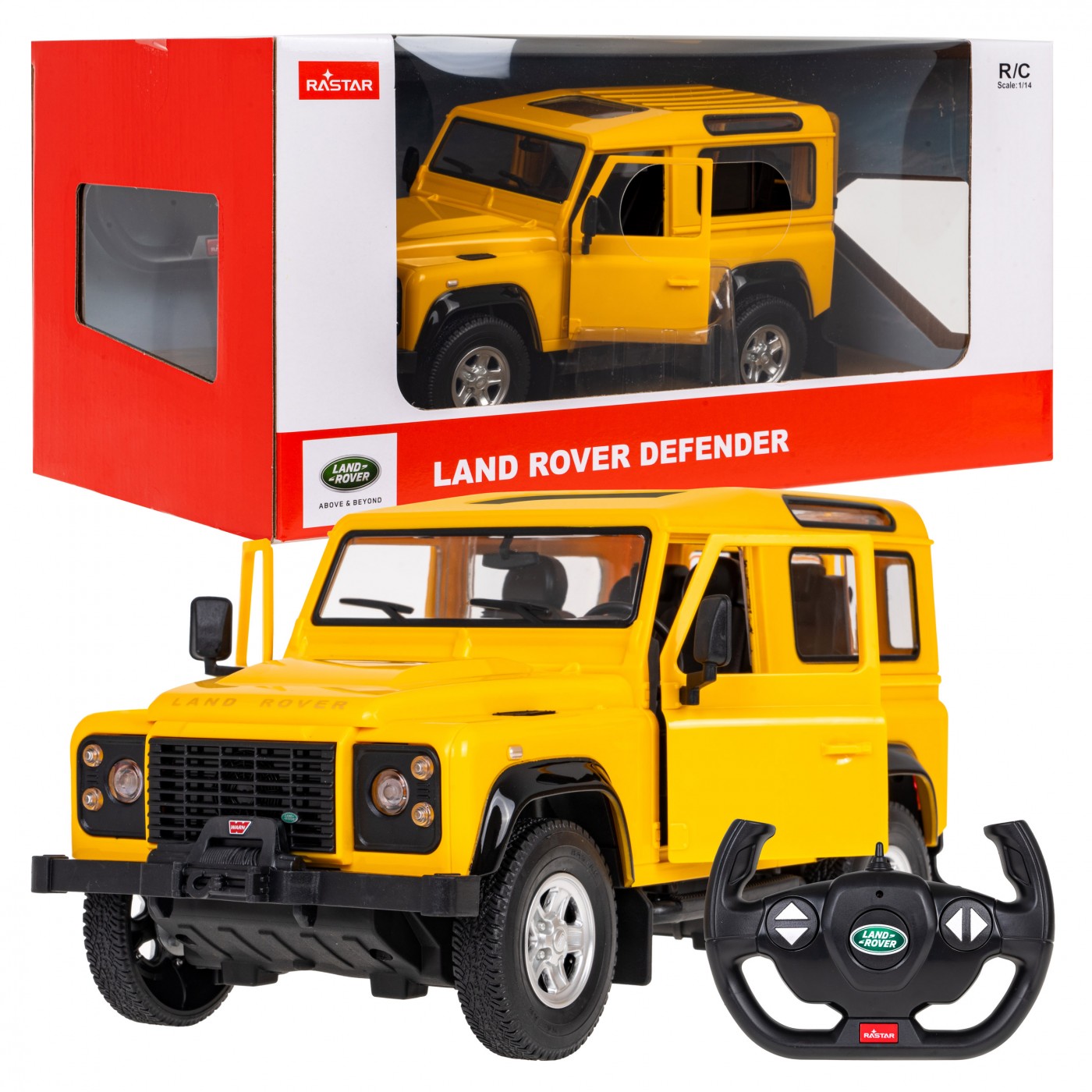 E-shop Rastar Auto na diaľkové R/C ovládanie Land Rover Defender Rastar 1:14 žlté