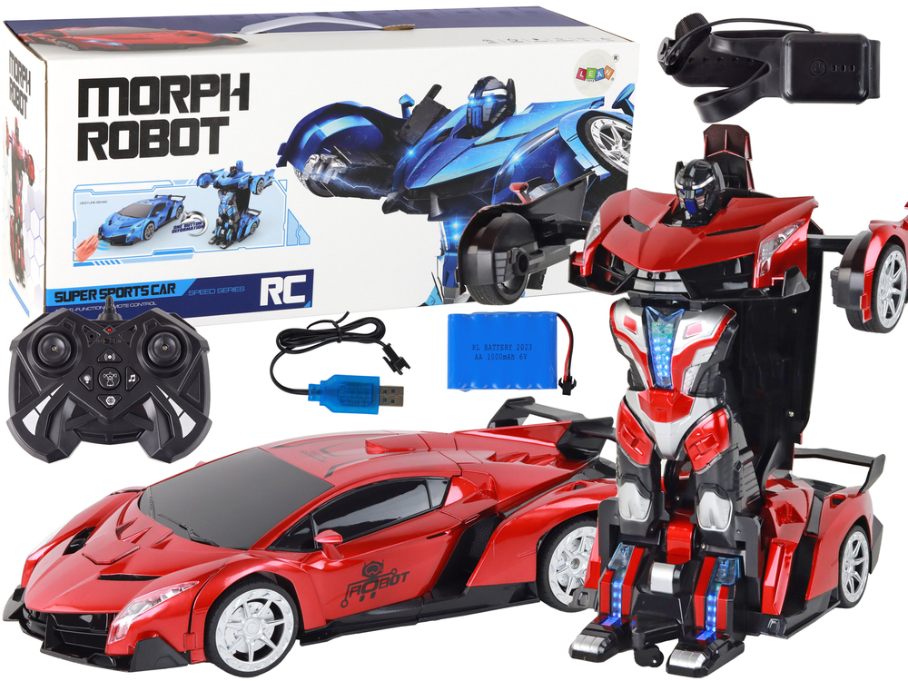 Auto Robot Transformers 2v1 na diaľkové ovládanie RC 1:10 červená