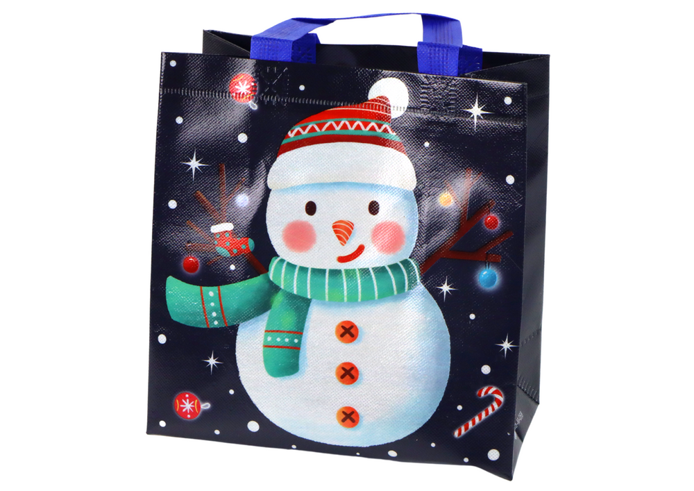 mamido Darčeková taška v tmavej farbe s motívom snehuliaka 23cm x 21,5cm x 11cm