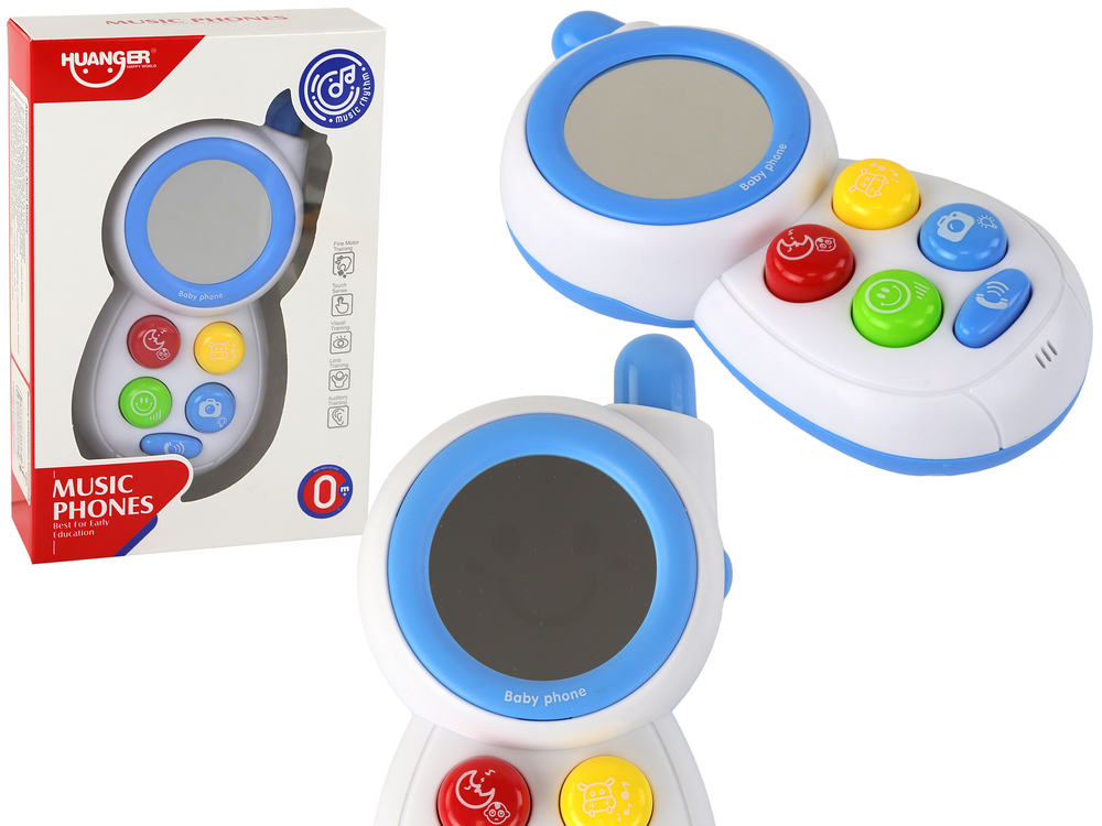 E-shop Modrý detský interaktívny telefón so svetlami, zvukmi a zrkadlom