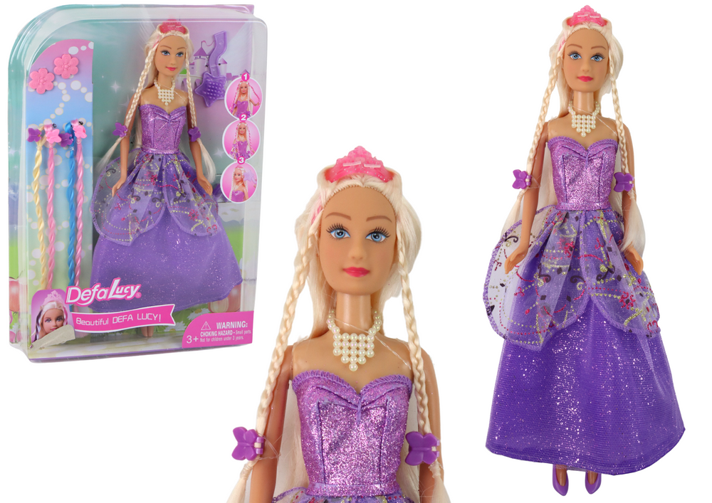 E-shop Bábika princezná v purpurových šatách sada pripevniteľných vrkôčikov
