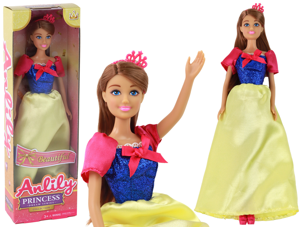 E-shop Bábika pre deti Anlily Princezná s dlhými tmavými vlasmi a žltými šatami