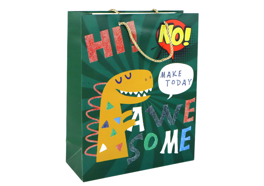 E-shop Papierová darčeková taška Zelený dinosaurus 32cm x 26cm x 10cm