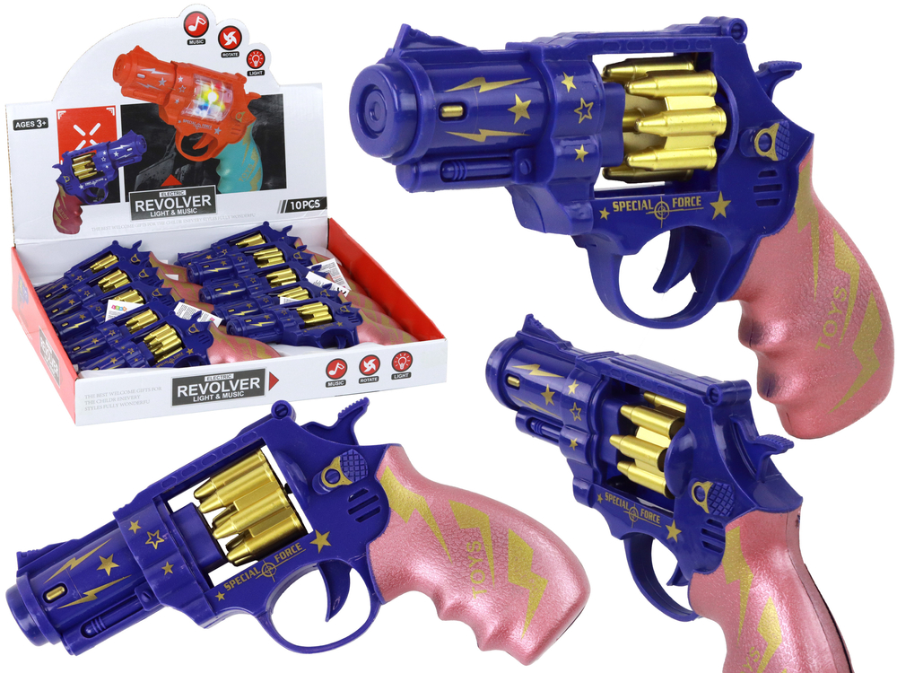 mamido Pištoľ modro-ružový revolver zbrane zvuky svetla
