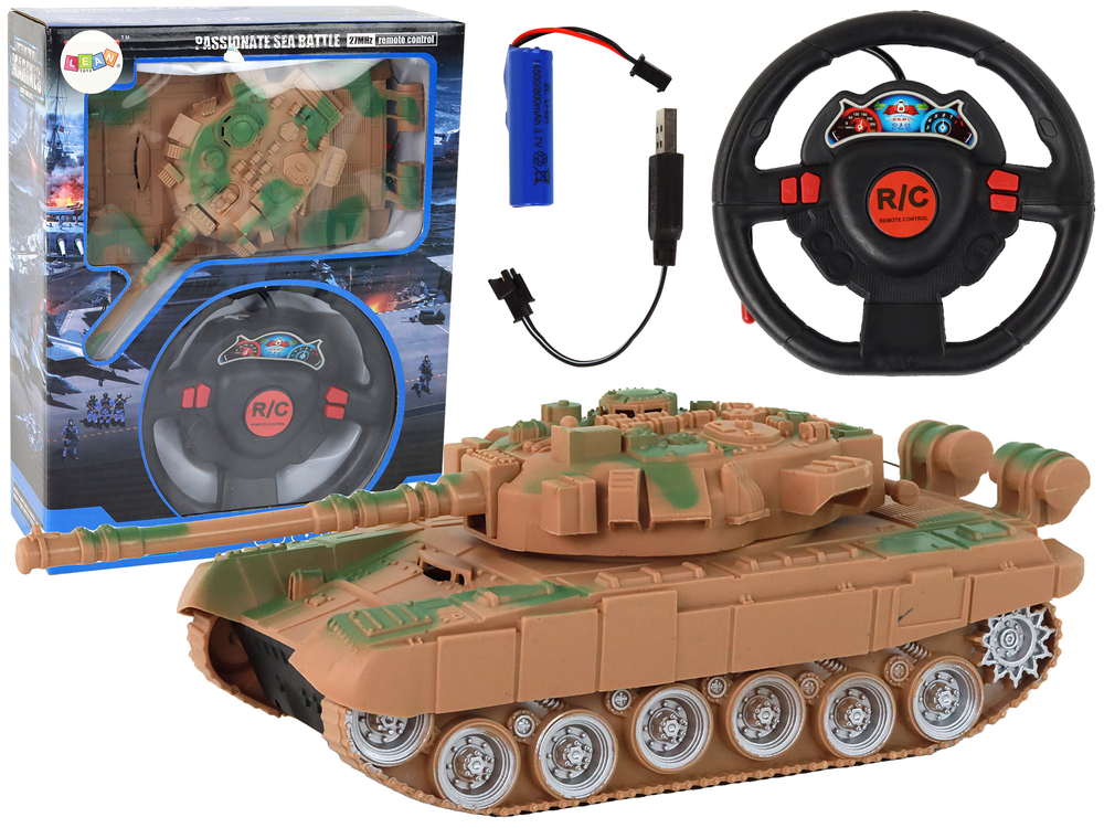 E-shop Tank R/C Diaľkovo ovládaný Svetlá Zvuk Pieskový 1:18 27MHz