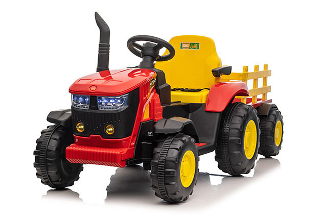 Detský elektrický traktor s vlečkou 12V 7Ah červený NEORIGINÁLNY OBAL