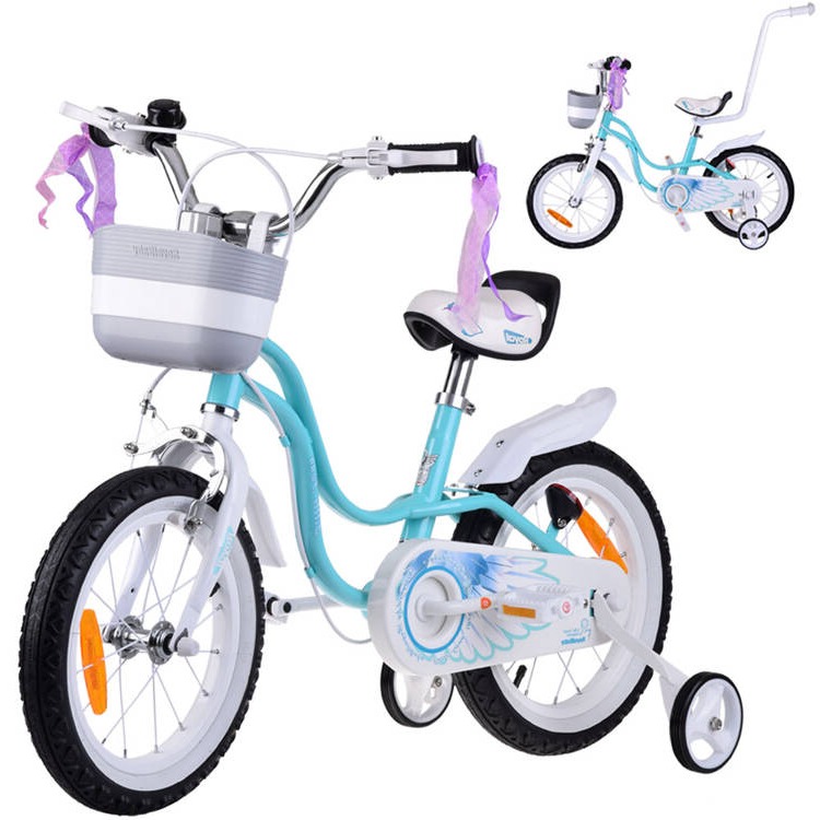 Detský bicykel RoyalBaby Little Swan 14" s vodiacou tyčou modré