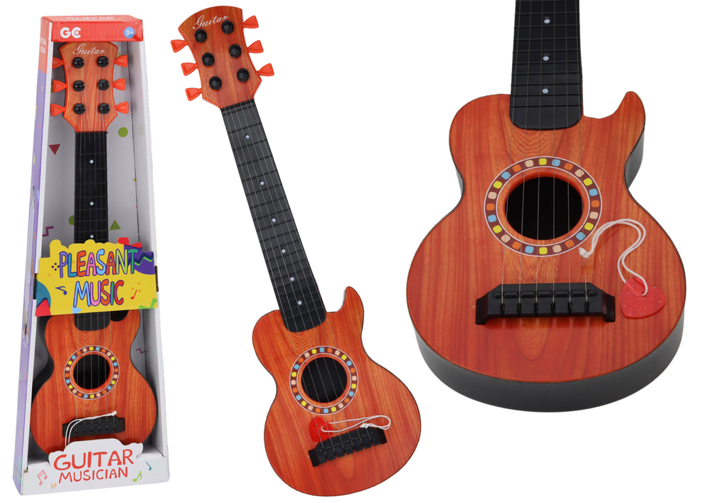 Detská drevená hračka gitara s trsátkom oranžová