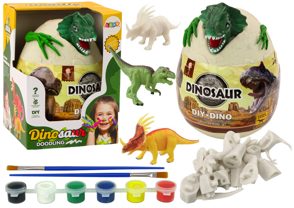 Dinosaurie vajcia na maľovanie s farbami a štetčeky DIY zelené