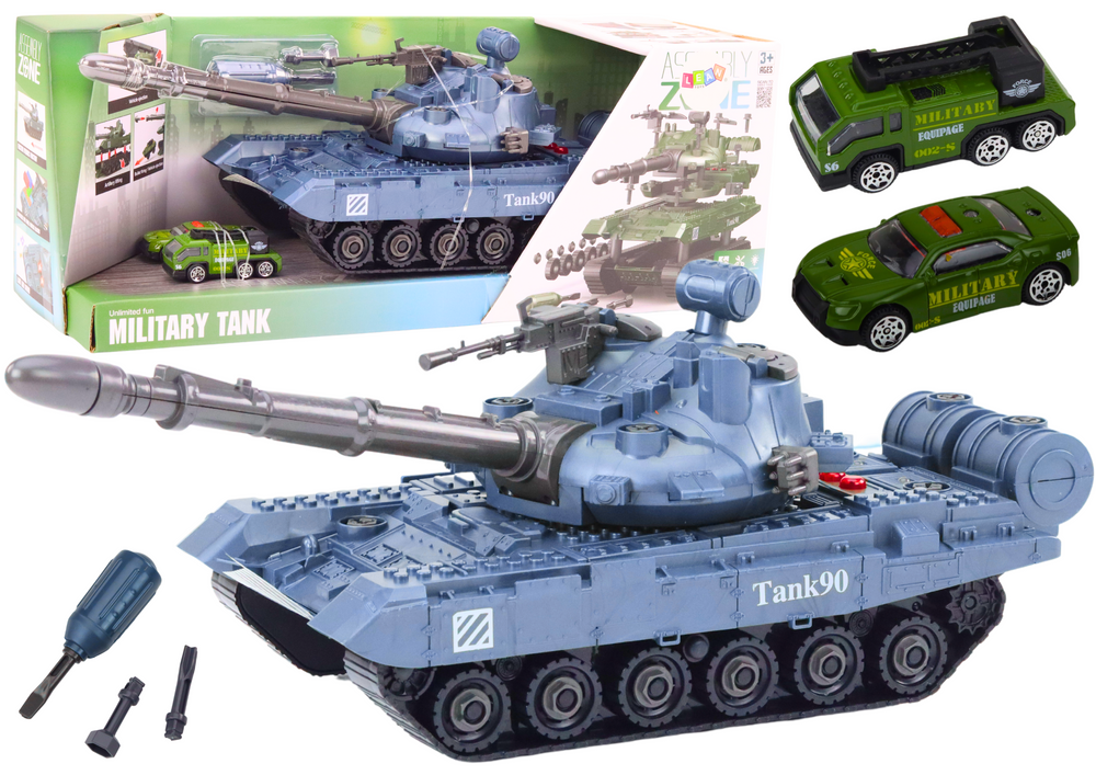 mamido DIY vojenské vozidlo tank na rozmontovanie modrý so zvukmi sada autíčka