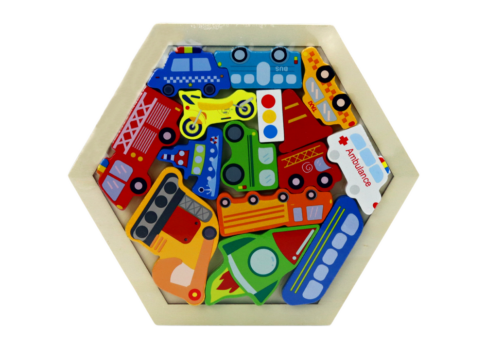 mamido Drevená skladačka puzzle Vozidlá raketa farebná 15 dielikov