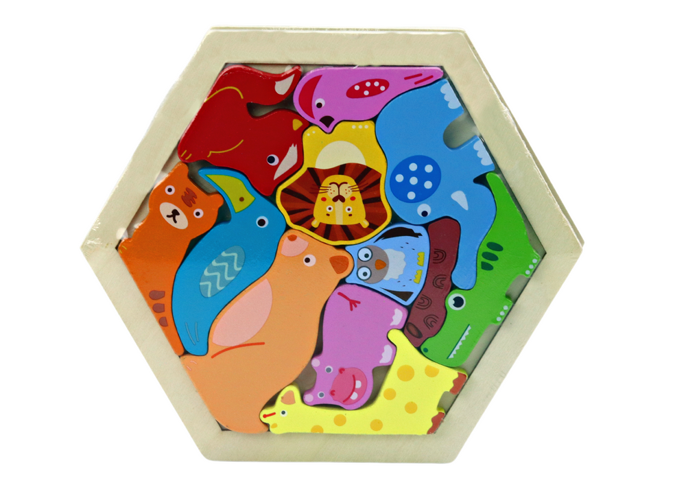 mamido Drevené farebné puzzle zvieratká 12 dielikov