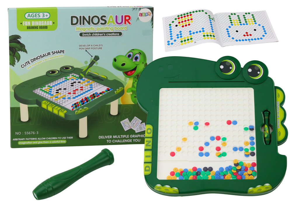 mamido Edukatívna magnetická tabuľa Dino puzzle zelená s korálkami