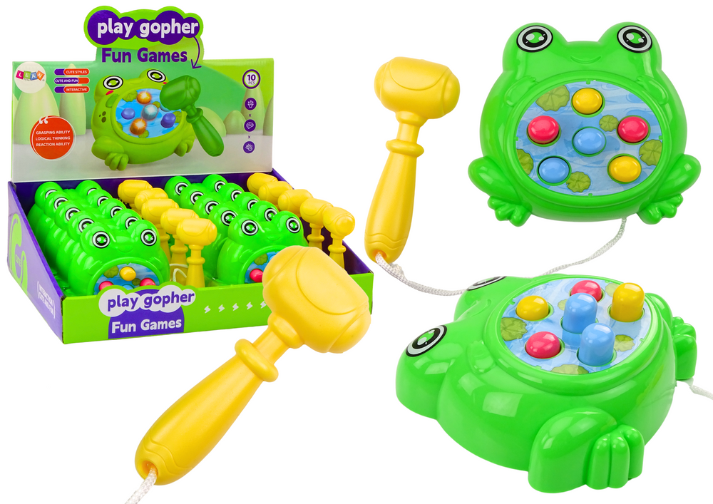 mamido Mini hra Whack-A-Mole žabka s kladivkom na povrázku zelená
