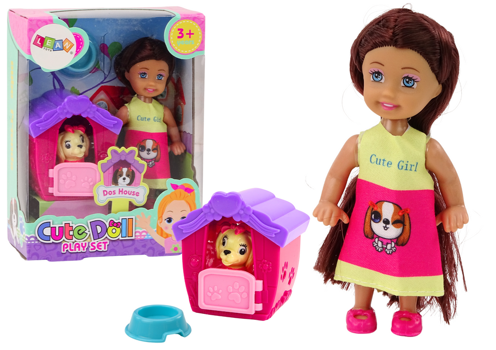 mamido Mini bábika dlhé vlasy farebné šaty so psíkom a búdou