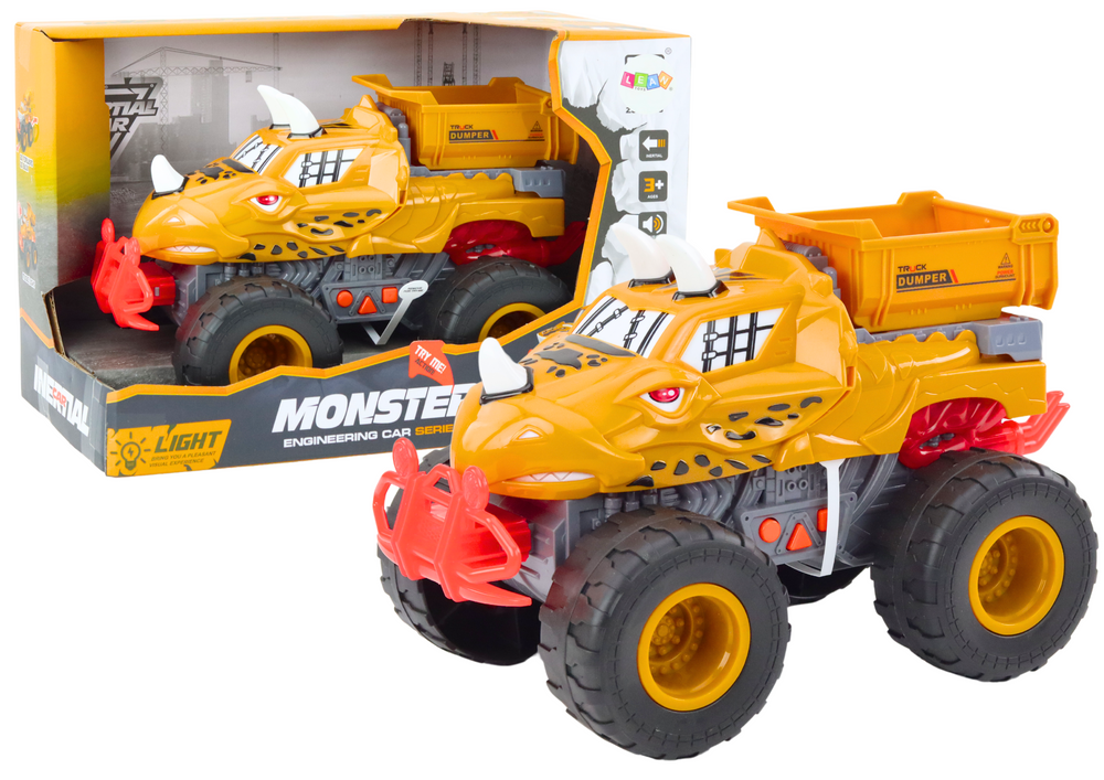 Oranžové terénne auto dinosaur s trecím pohonom sklápač