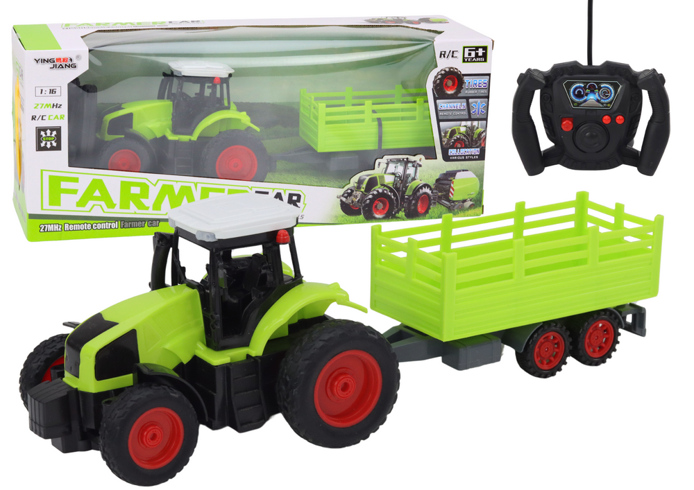 mamido RC traktor na diaľkové ovládanie s prívesom 1:16 zelený
