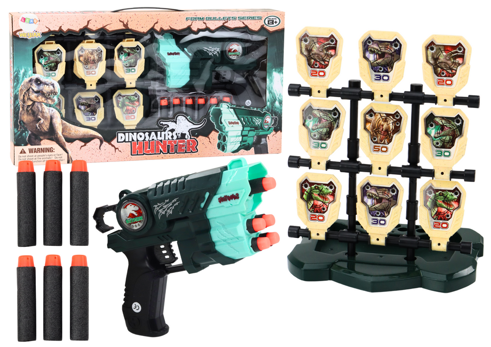 mamido Sada pištole s terčom a penovými šípkami Dinosaury zelená