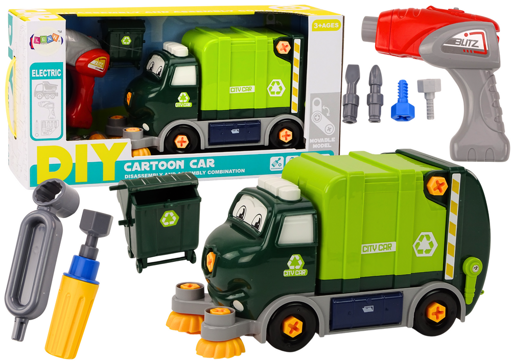 Skladacie kreslené smetiarske auto zelené DIY