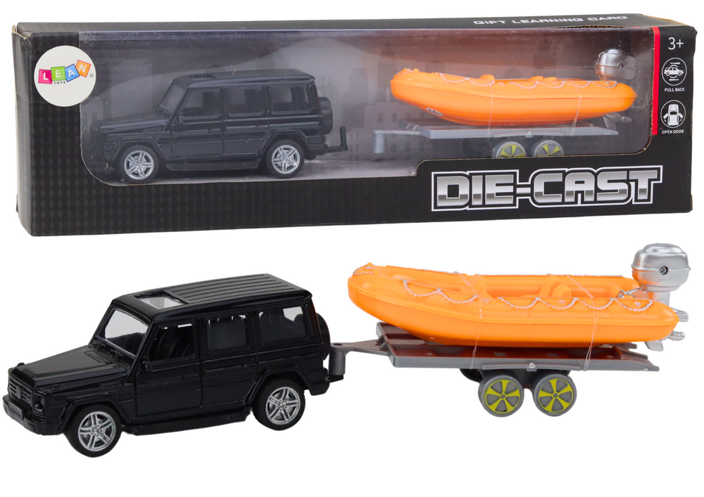 mamido Terénne auto čierne s prívesom oranžový čln