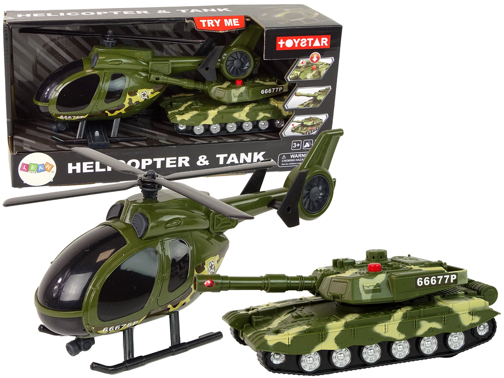 Vojenská sada tank a helikoptéra s frikčným pohonom