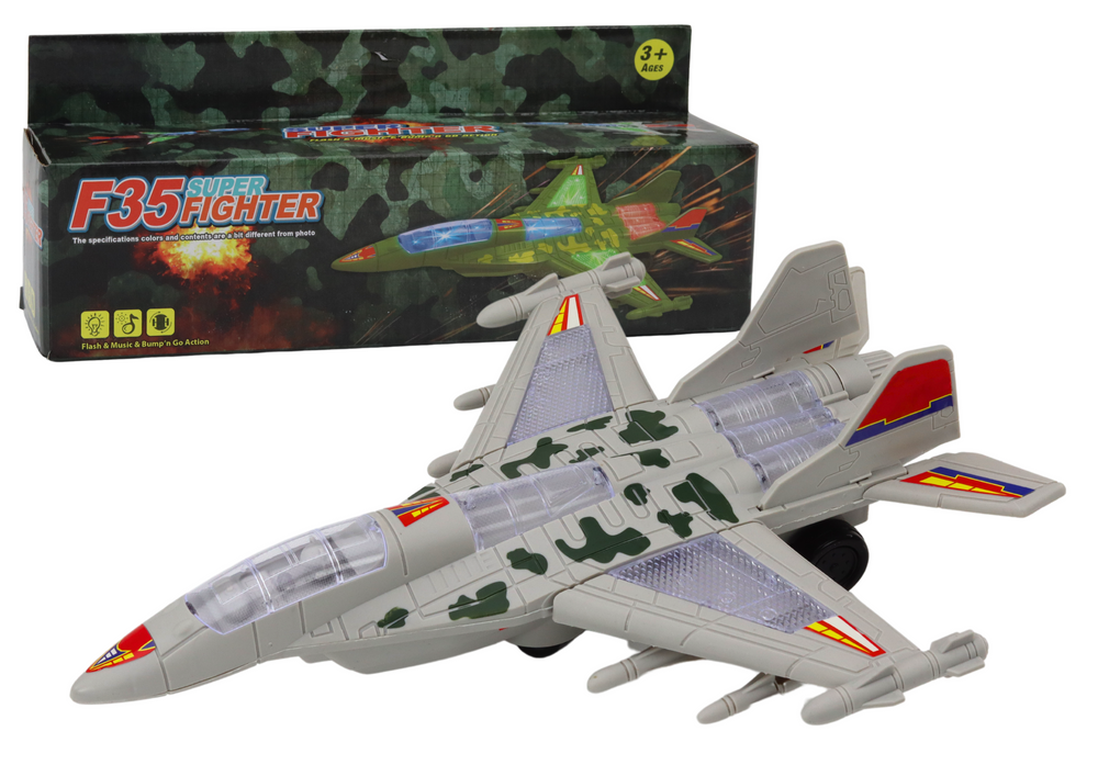 mamido Vojenský stíhač F35 jazdiaci so svetlami a zvukmi sivý