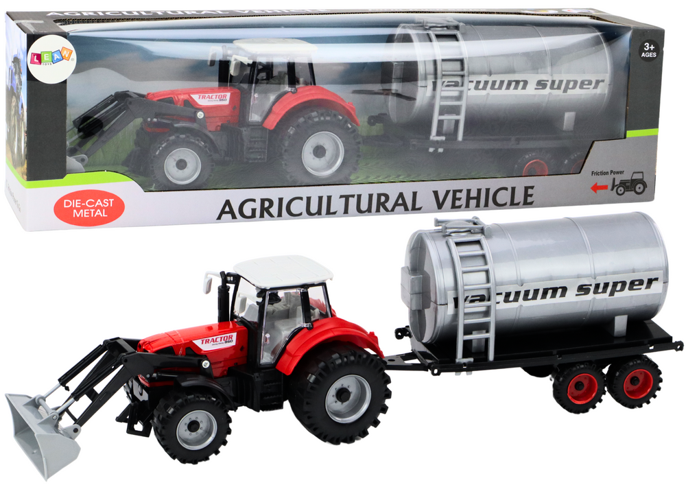 mamido Poľnohospodársky traktor s bagrom a cisternou červený s pohonom