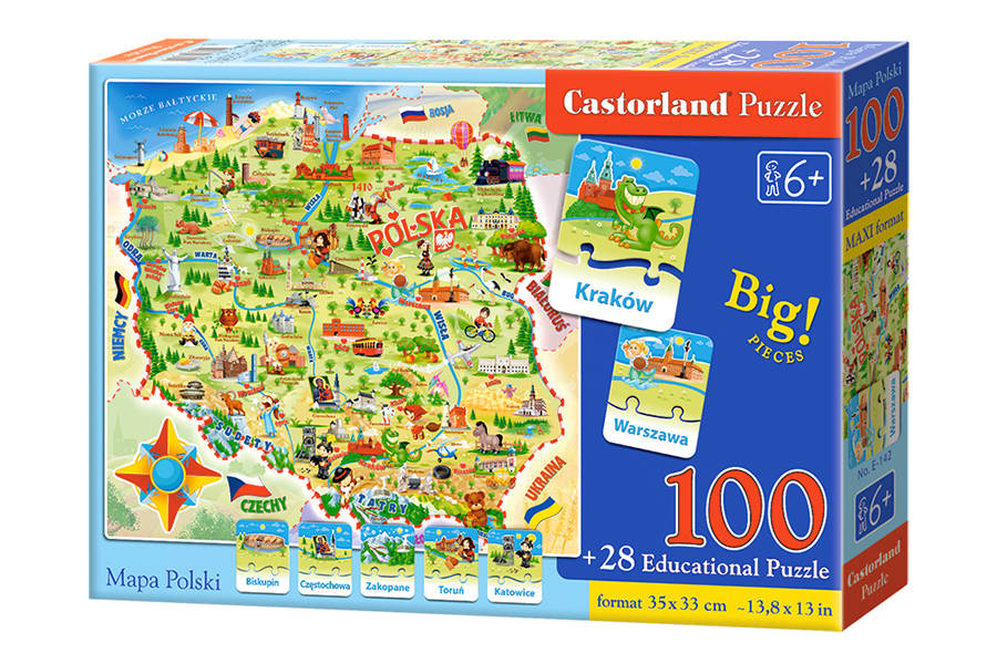 Castorland Puzzle Mapa Poľska 100 dielikov a kvíz