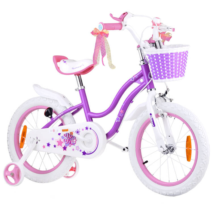 Detský bicykel RoyalBaby STAR GIRL s košíkom a bočnými kolieskami 16" fialové