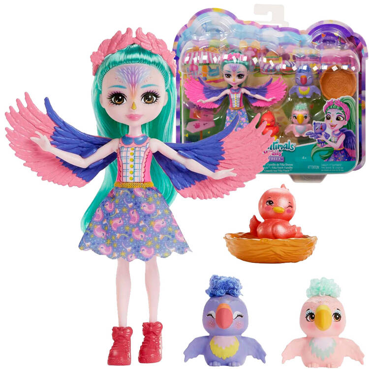 Enchantimals bábika Filia Finch a roztomilá rodinka papagájov