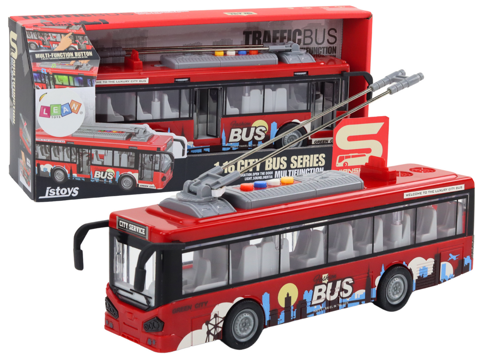 Trolejbus 1:16 s efektmi a trecím pohonom červený