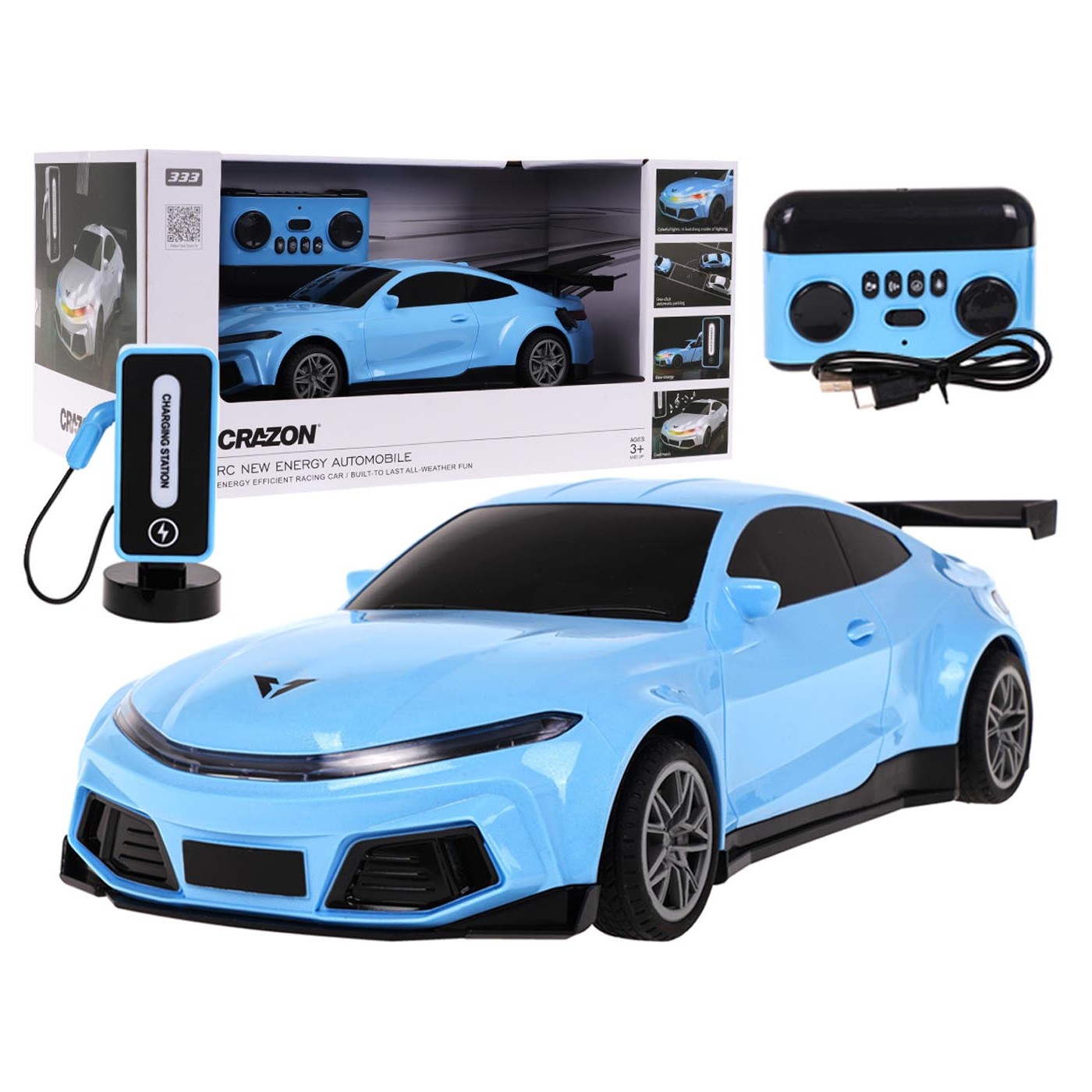 E-shop Elektrické auto na diaľkové ovládanie R/C s nabíjacou stanicou modré