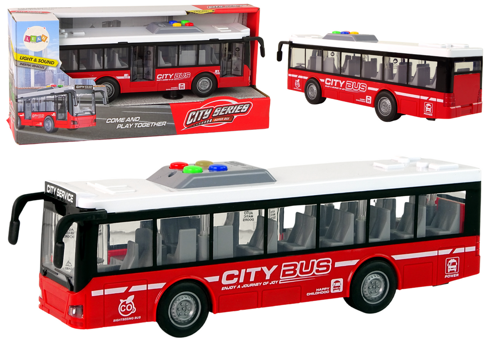 Autobus s frikčným pohonom svetlami a zvukmi 1:16 červený