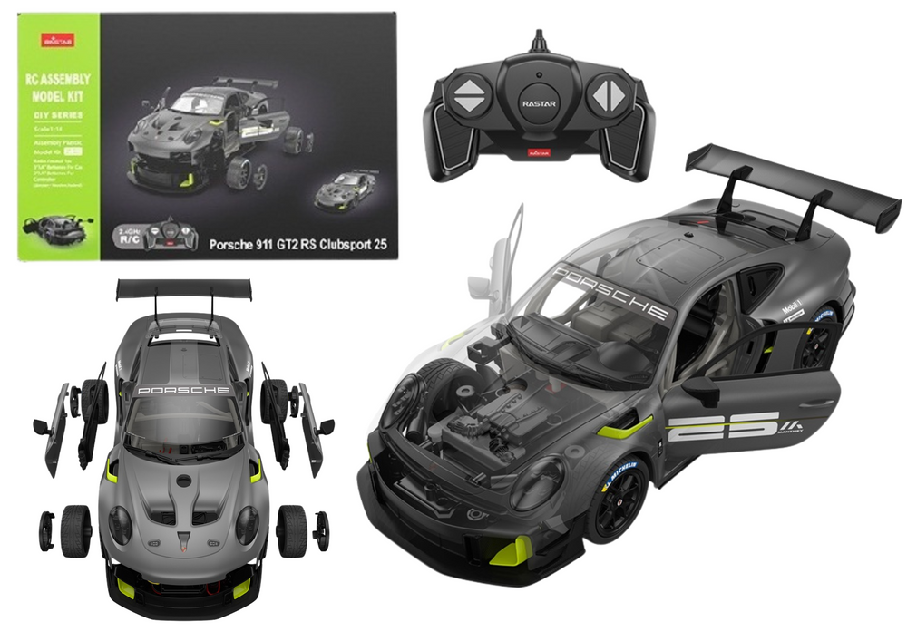 Rastar Stavebnica Porsche 911 GT2 na diaľkové ovládanie 1:18 Rastar 68 dielov šedej