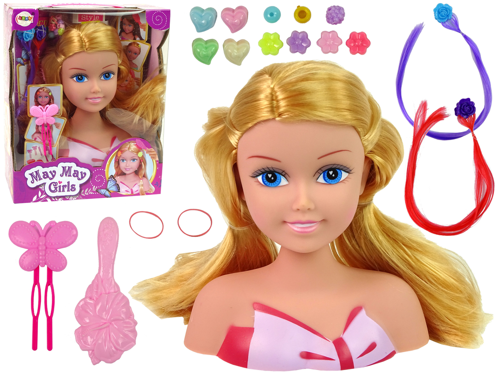 mamido Hlava bábiky s korálkami a farebnými sponkami