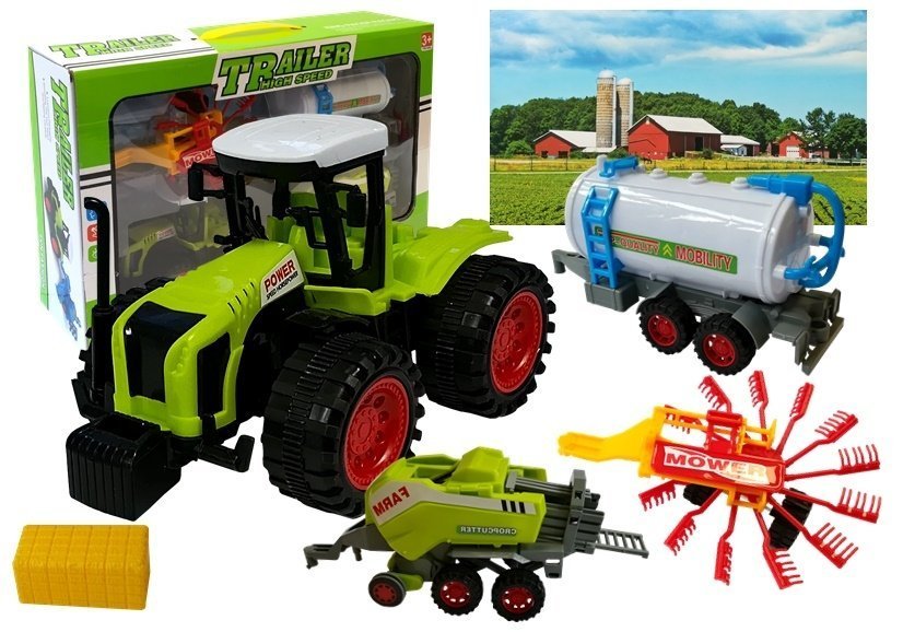 mamido Traktor s tromi prívesmi žatvy sena zelený