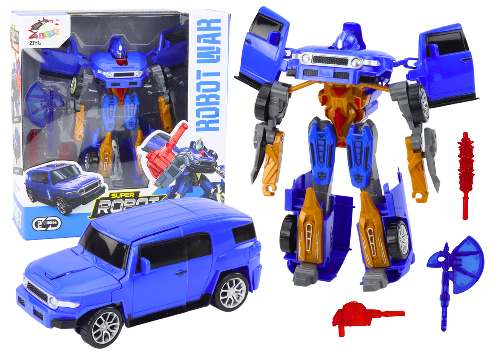 Robotické auto Transformers 2v1 s príslušenstvom a zbraňami modrej