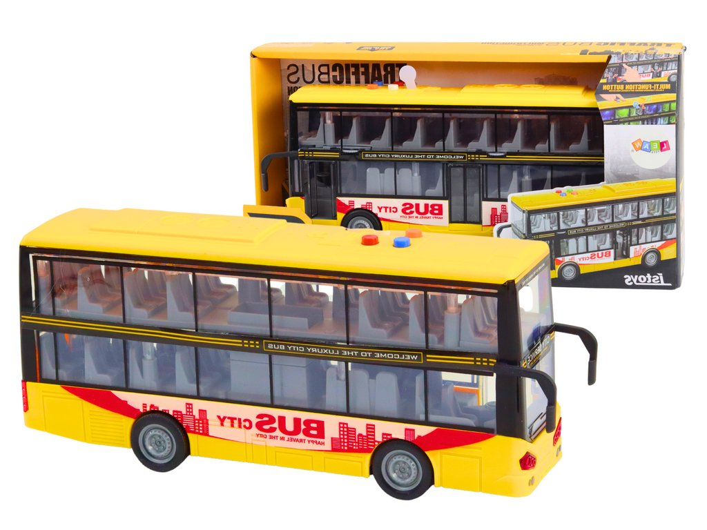 Poschodový autobus 1:16 s efektmi a frikčným pohonom žltý