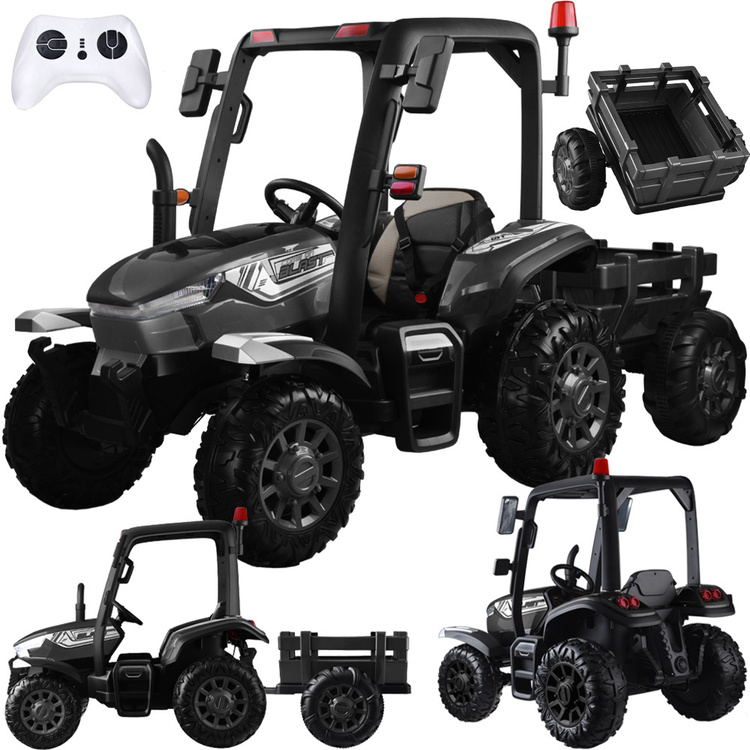 Detský elektrický traktor s prívesom Blast 4x4 čierny