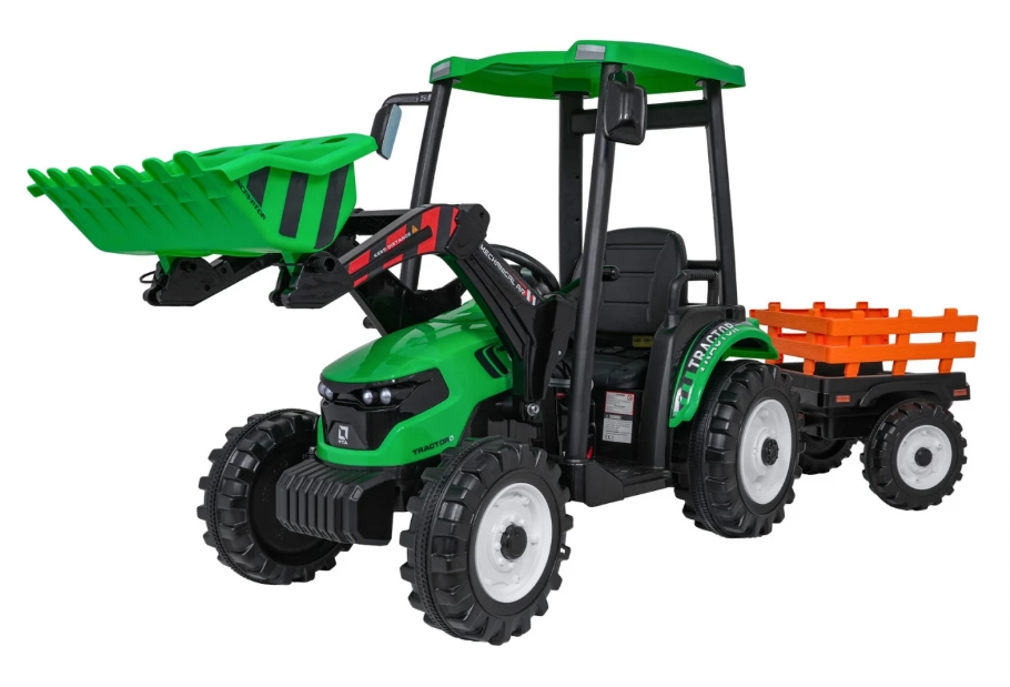 Detský elektrický traktor MEGA D68 24V s prívesom zelený