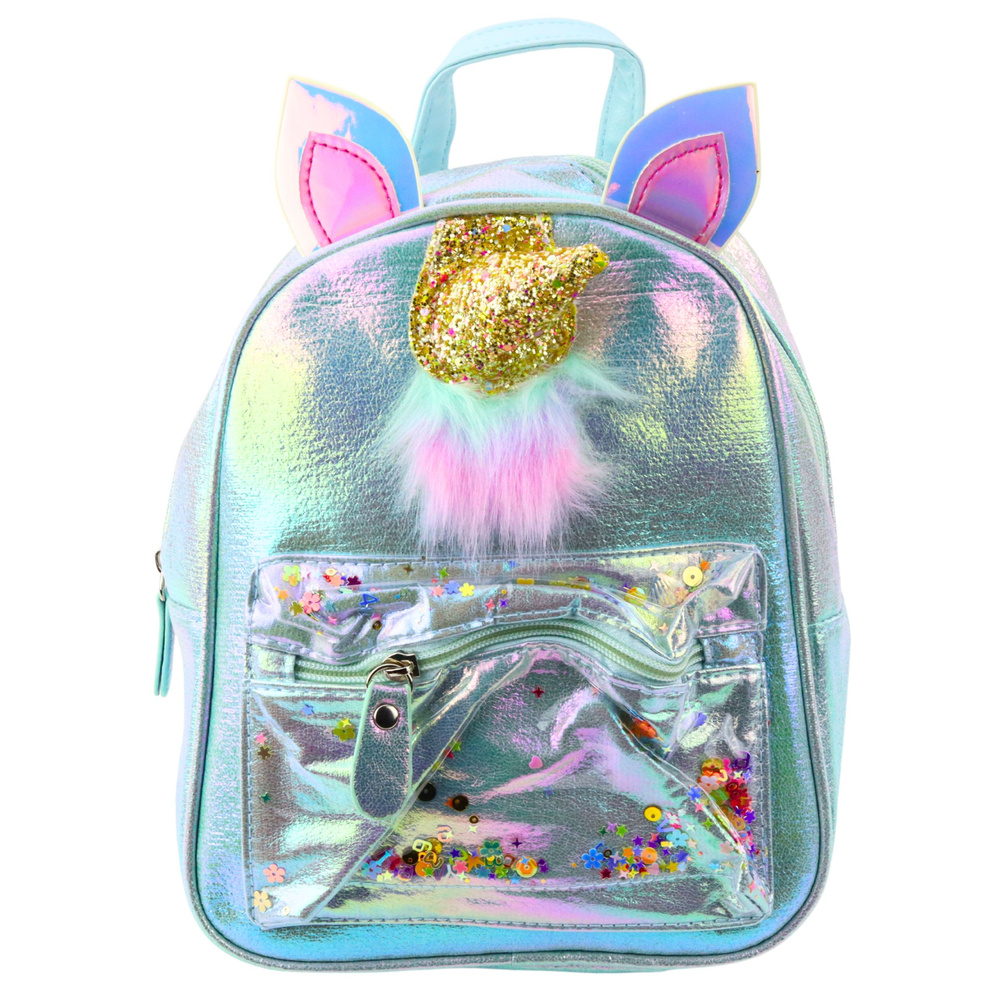 Detský batoh s pohyblivými konfetami Jednorožec 25cm 4,5L modrý