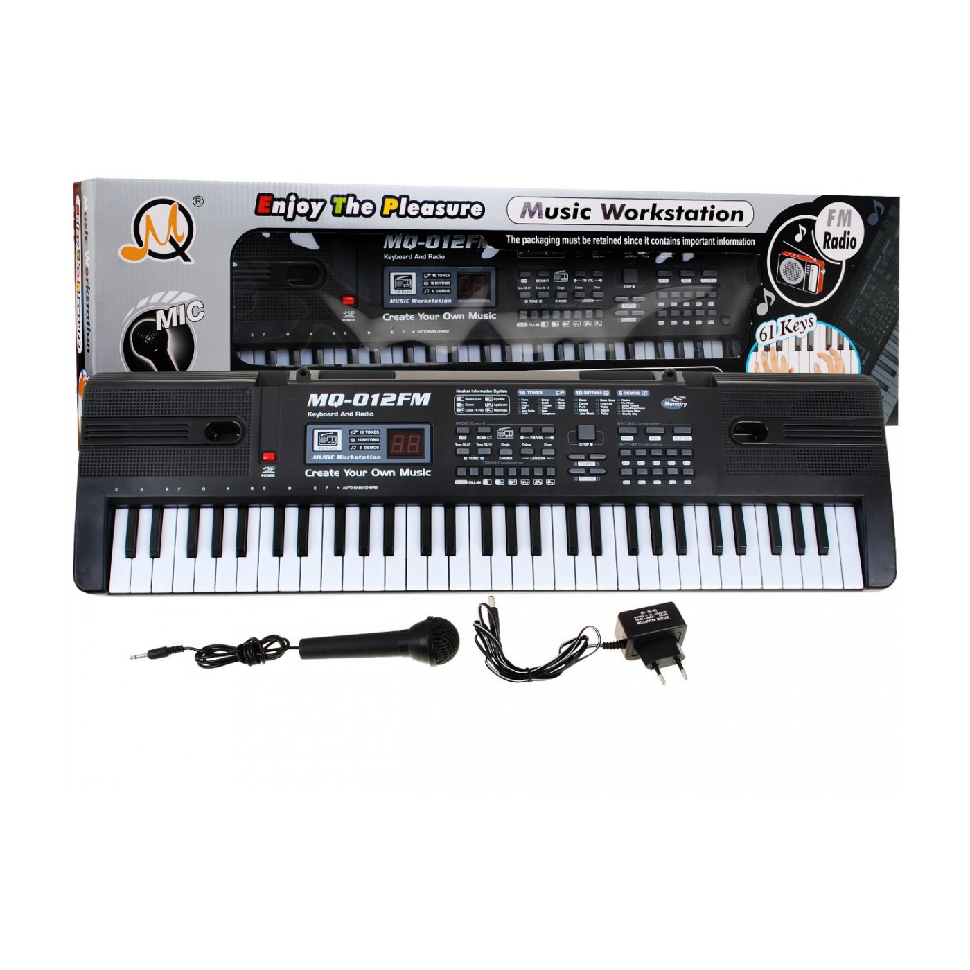 Detský keyboard s FM rádiom, mikrofónom a výukovým režimom čierny