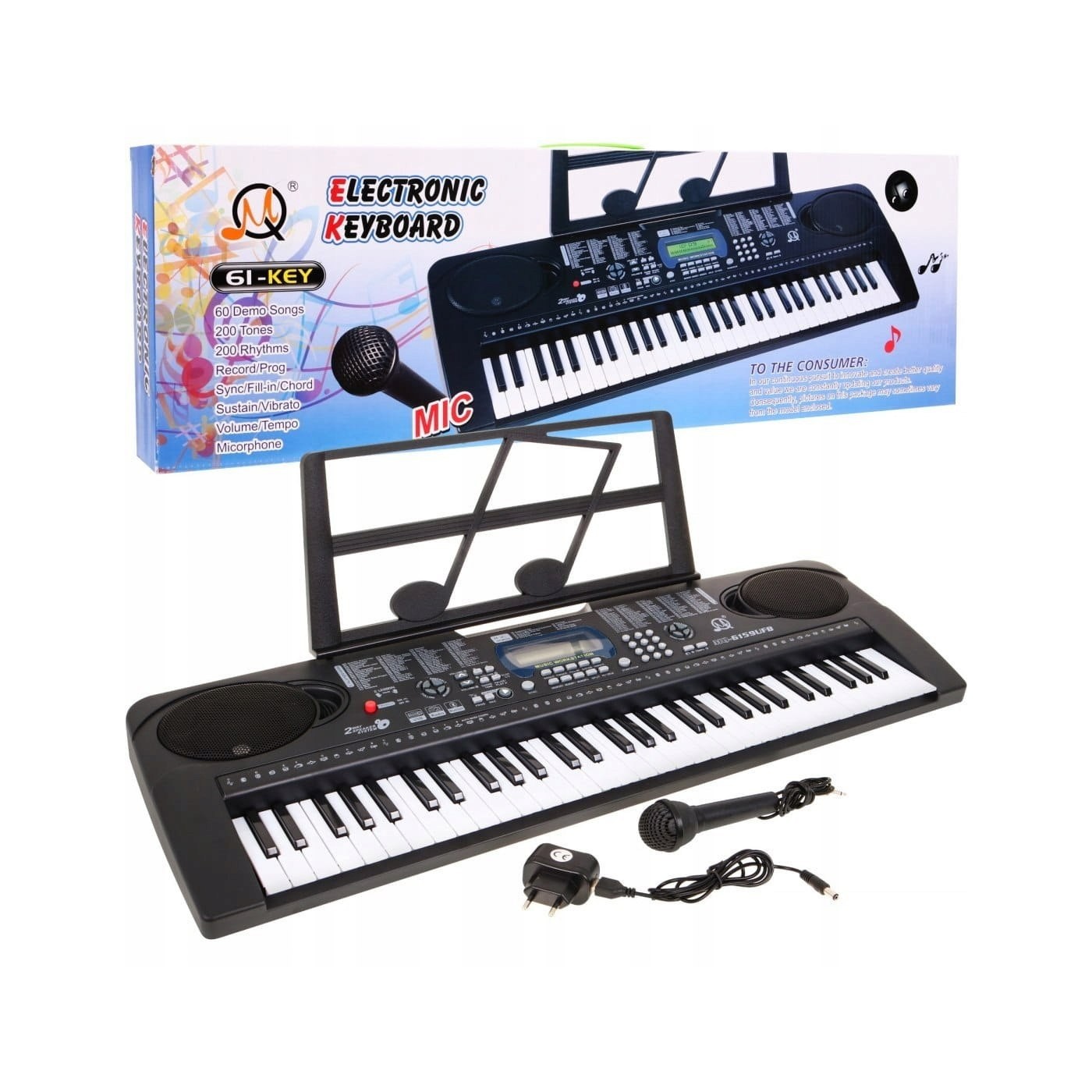 Detský keyboard s mikrofónom stojanom USB MP3 MQ6159UFB - Poškodené - S-MQ6159UFB