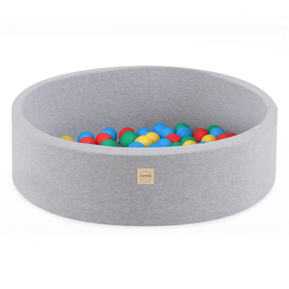 Suchý bazén okrúhly svetlo šedý bavlnený Ø 90 × 30 cm s 200 loptičkami