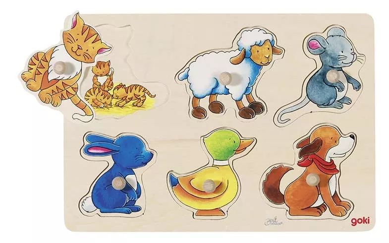 Goki Goki Odkrývacie drevené puzzle zvieratká - rodičia a deti