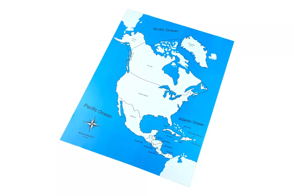 Moyo Montessori Moyo Montessori Kontrolná mapa - Severná Amerika Nová - s popiskami