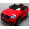 Elektrické autíčko Mercedes GLC63s s pohonom 4x4 vo výraznej červenej farbe a koži