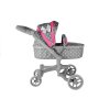 mamido Kočárek pro panenky Alice šedo růžový s puntíky4